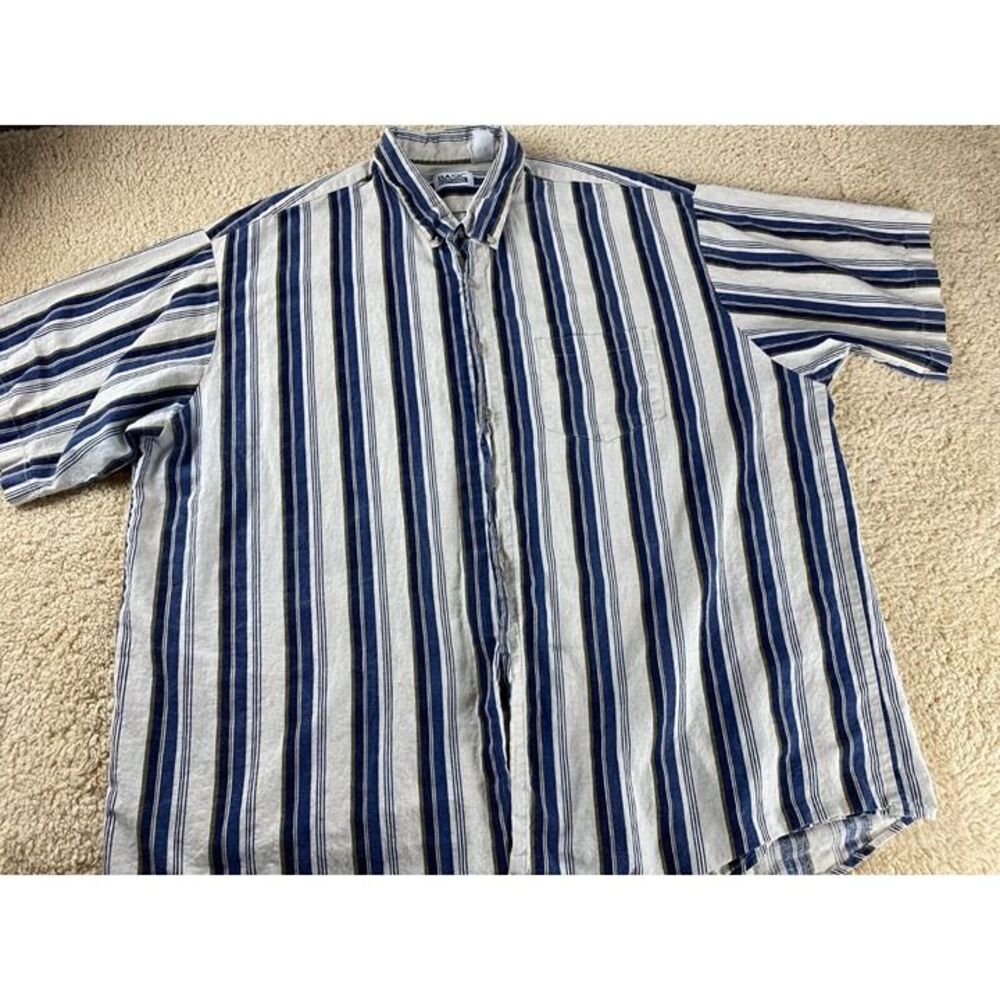 Basic Editions Men Sz 60 in Chest Beige Stripe Short Sleeve Button Down Shirt